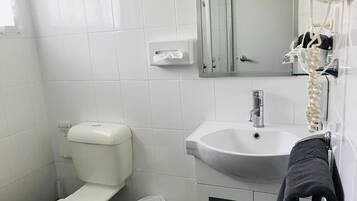 Shower, eco-friendly toiletries, hair dryer, towels