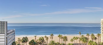 Hotel room view looking out at The Huntley Hotel