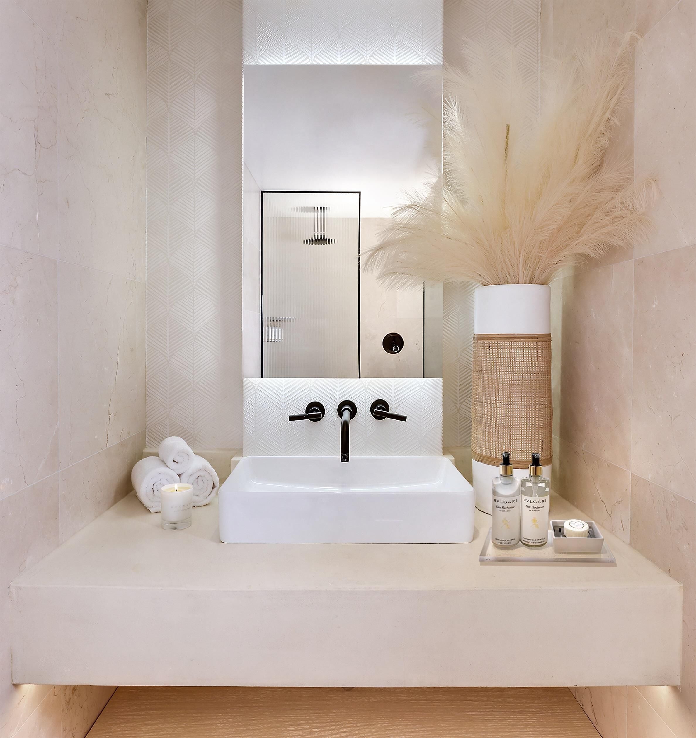 signature suite | bathroom | designer toiletries, hair dryer, bathrobes, slippers