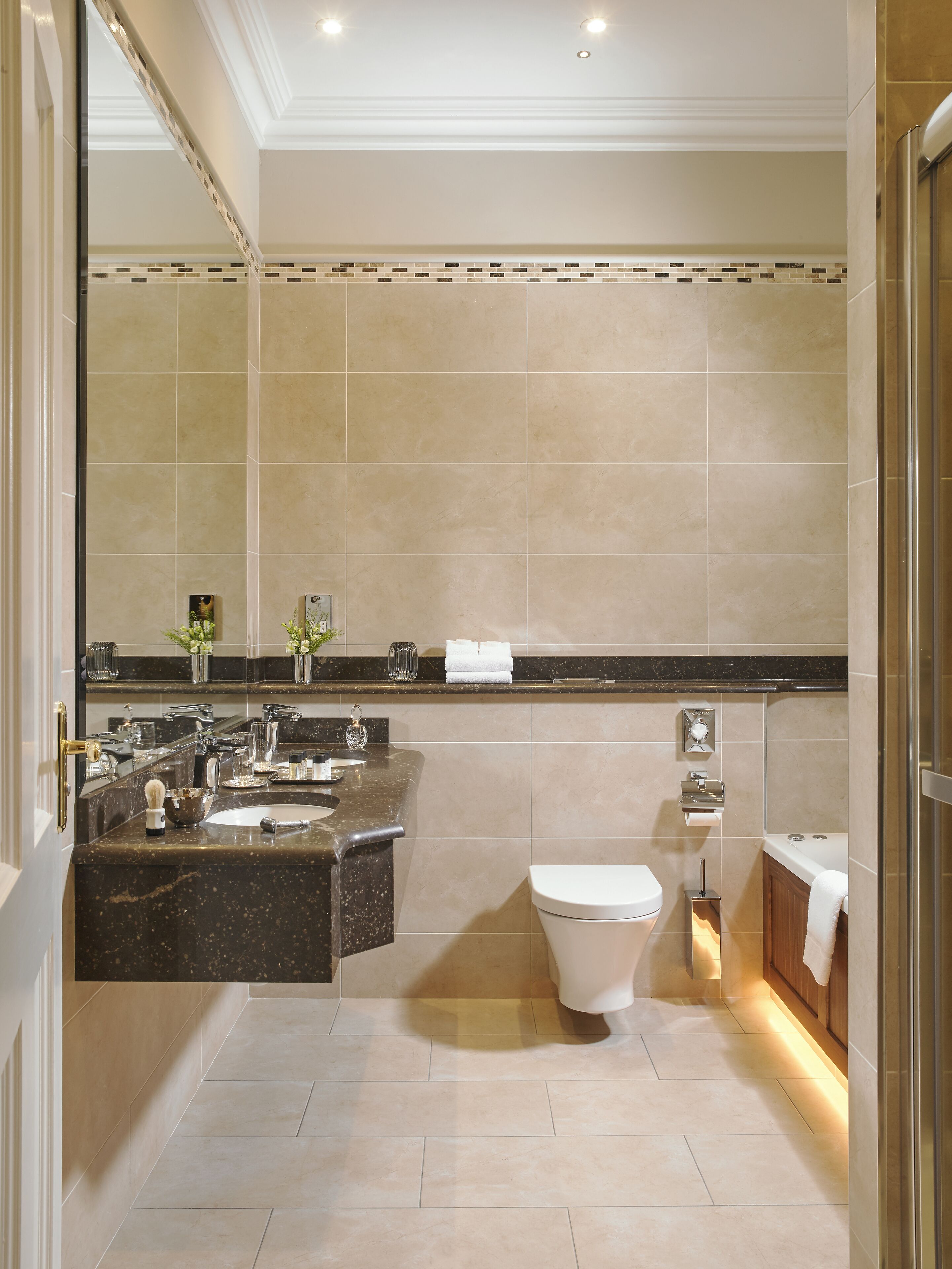 shower, eco-friendly toiletries, hair dryer, towels