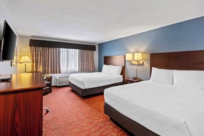 Standard Room, 2 Queen Beds, Non Smoking | In-room safe, desk, laptop workspace, blackout drapes