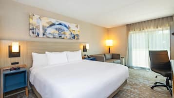 Een bureau, verduisterende gordijnen, een strijkplank/strijkijzer