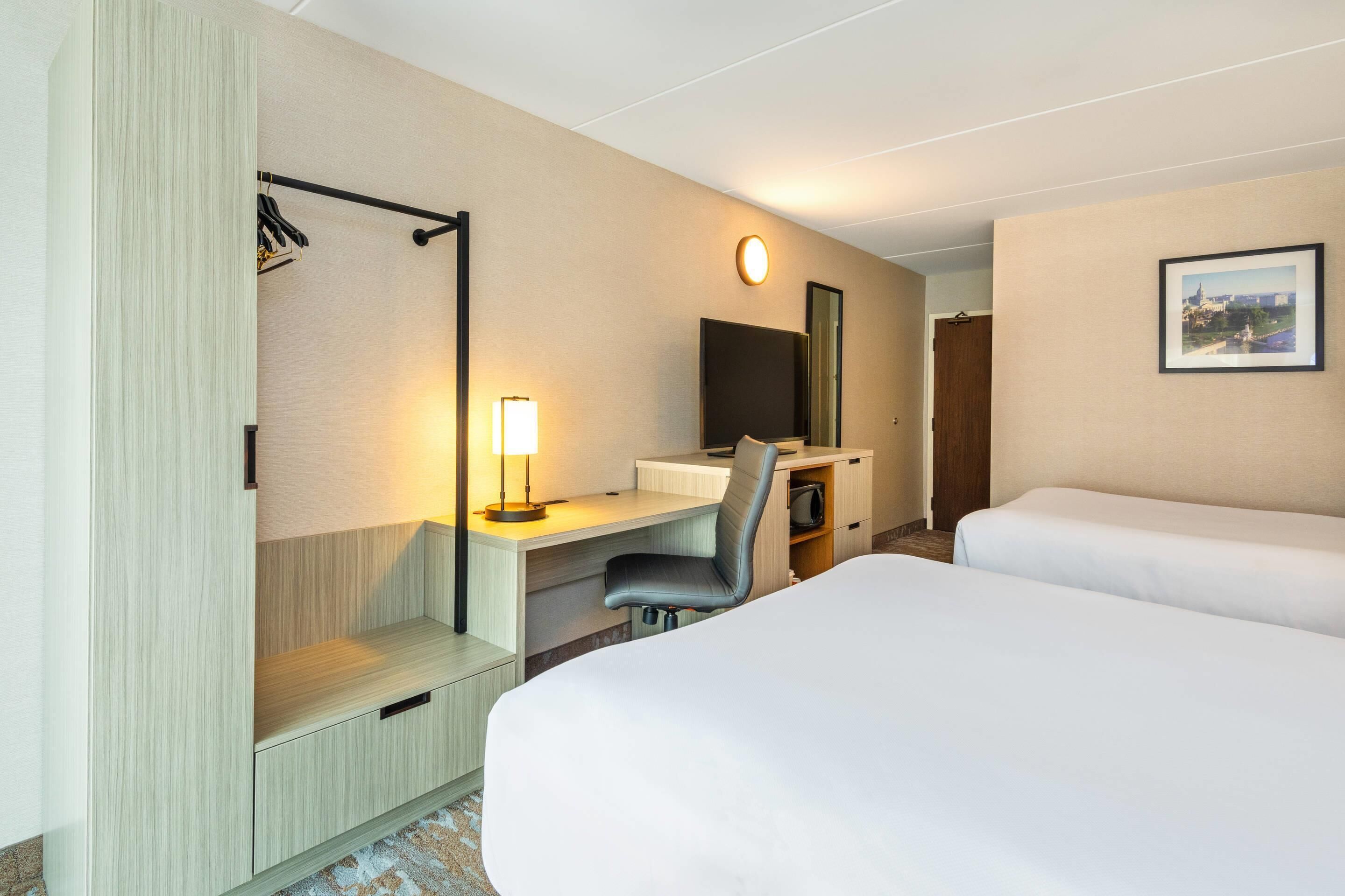 Room, 2 Queen Beds, Non Smoking | Desk, blackout drapes, iron/ironing board, travel crib