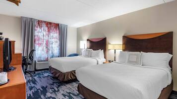 Room, 2 Double Beds | Premium bedding, desk, laptop workspace, iron/ironing board