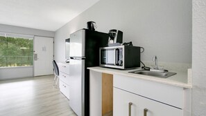 Fridge, microwave, coffee/tea maker