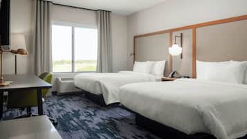 Roupas de cama premium, camas Tempur-Pedic, escrivaninha