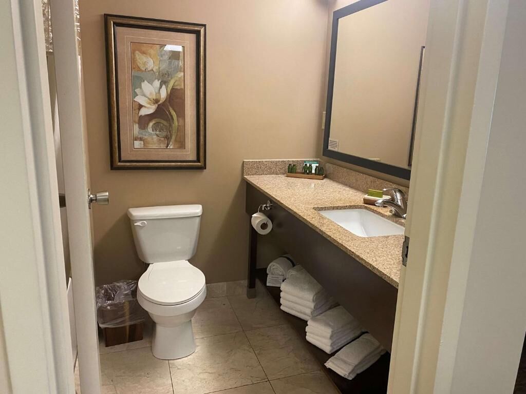 combined shower/bathtub, eco-friendly toiletries, hair dryer, towels