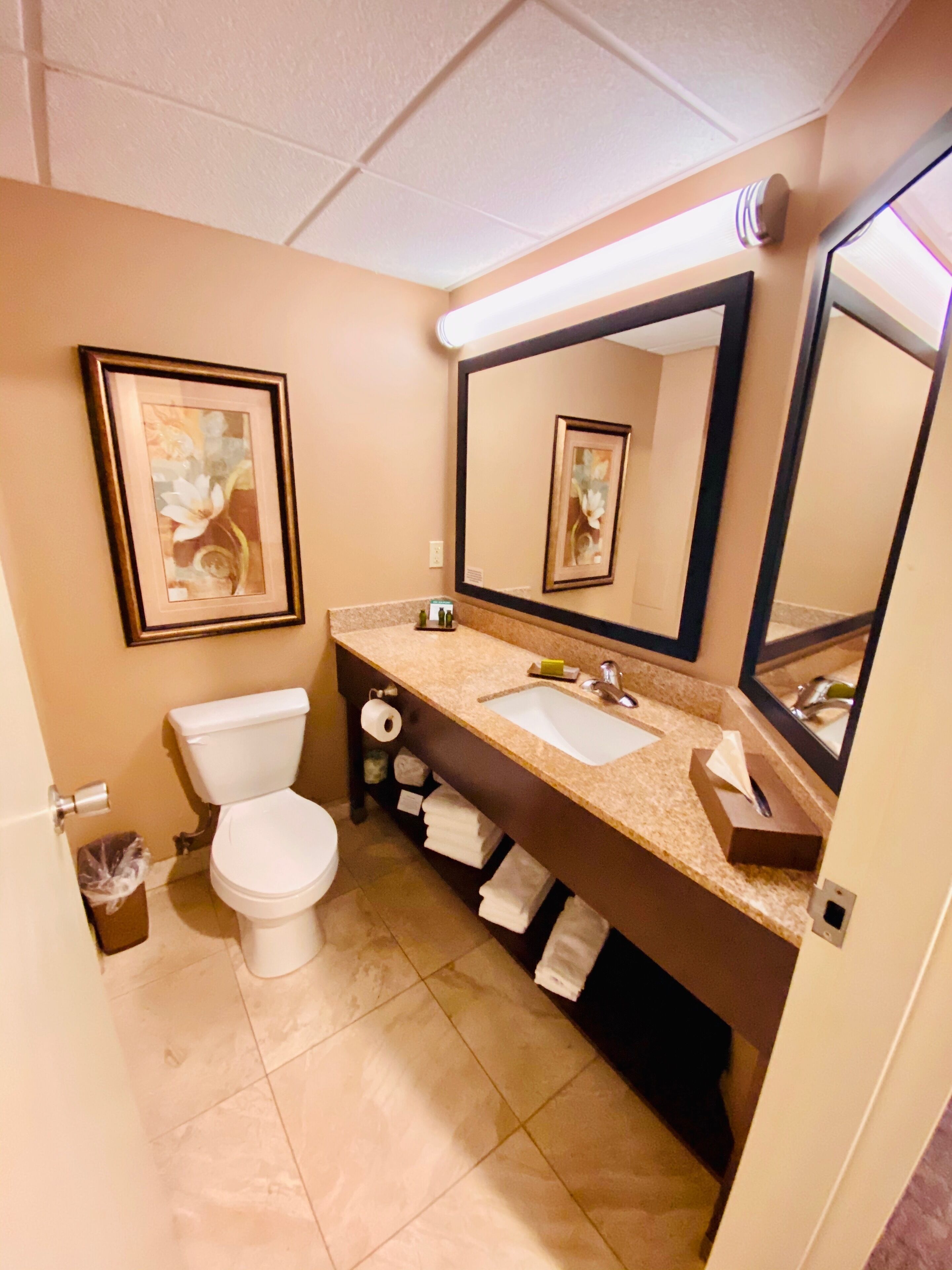 combined shower/bathtub, eco-friendly toiletries, hair dryer, towels