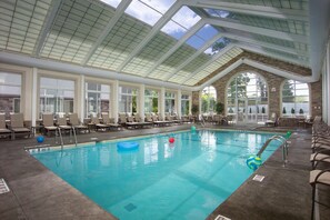 Indoor pool, open 8:30 AM to 9:30 PM, pool loungers