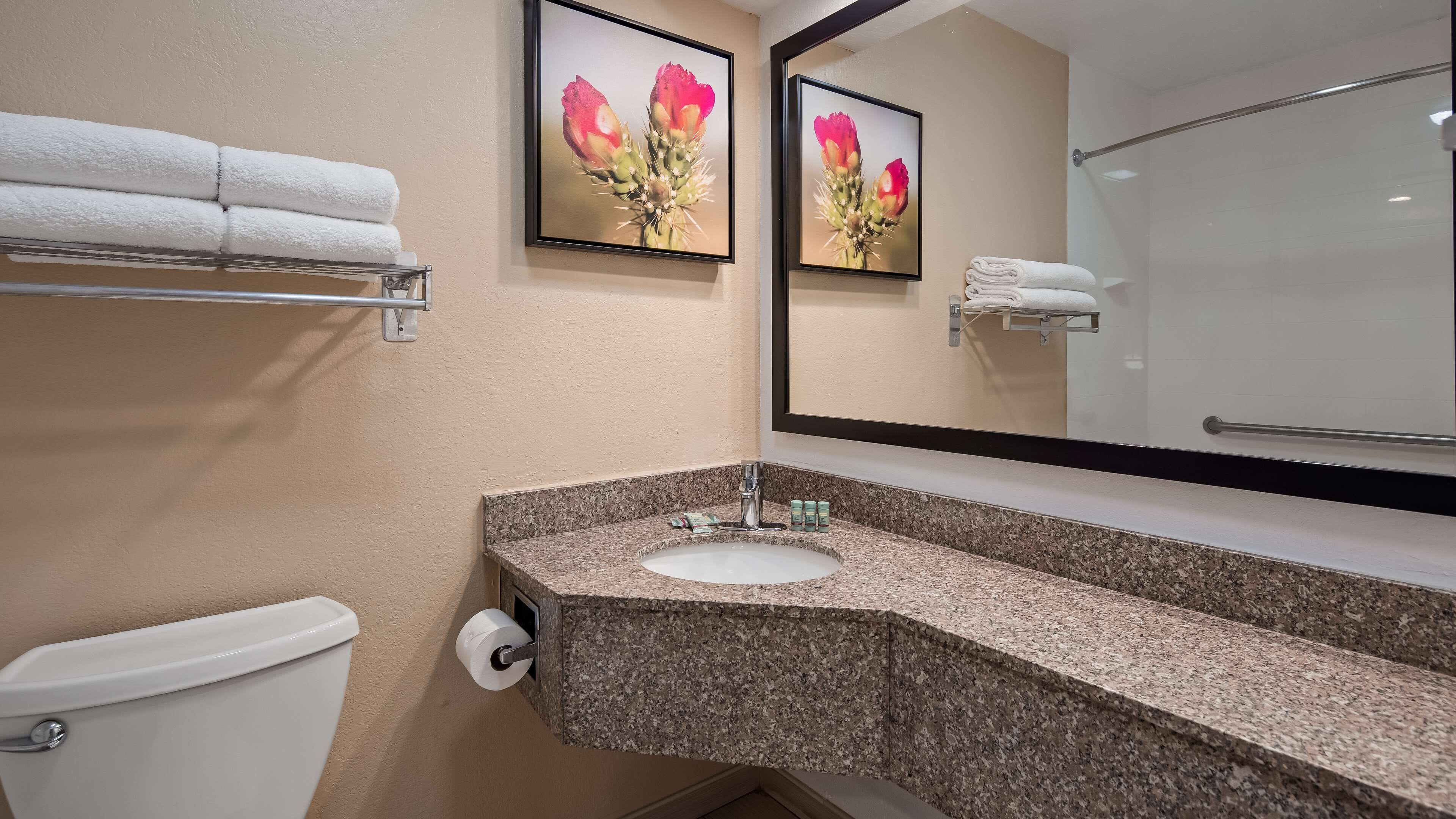 combined shower/bathtub, deep-soaking bathtub, eco-friendly toiletries