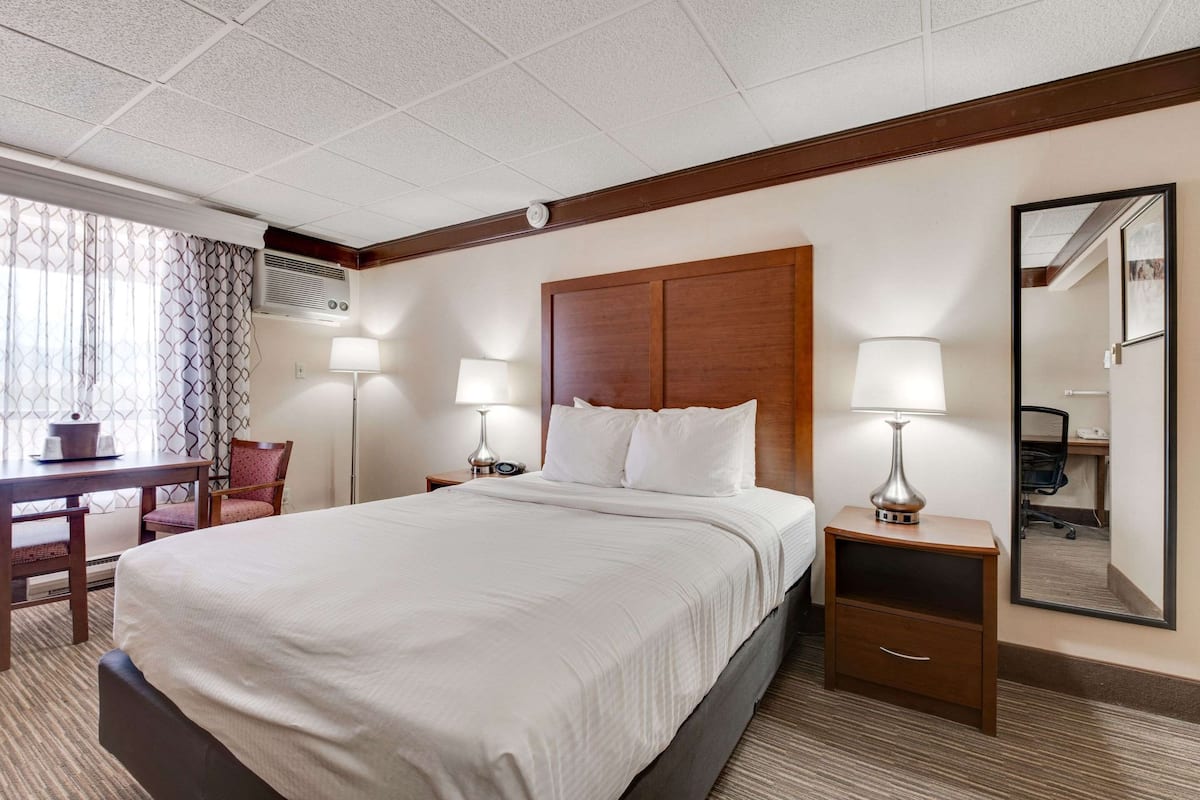 standard room, 1 queen bed, non smoking, refrigerator & microwave (pet friendly) | 1 bedroom, desk, blackout curtains, iron/ironing board