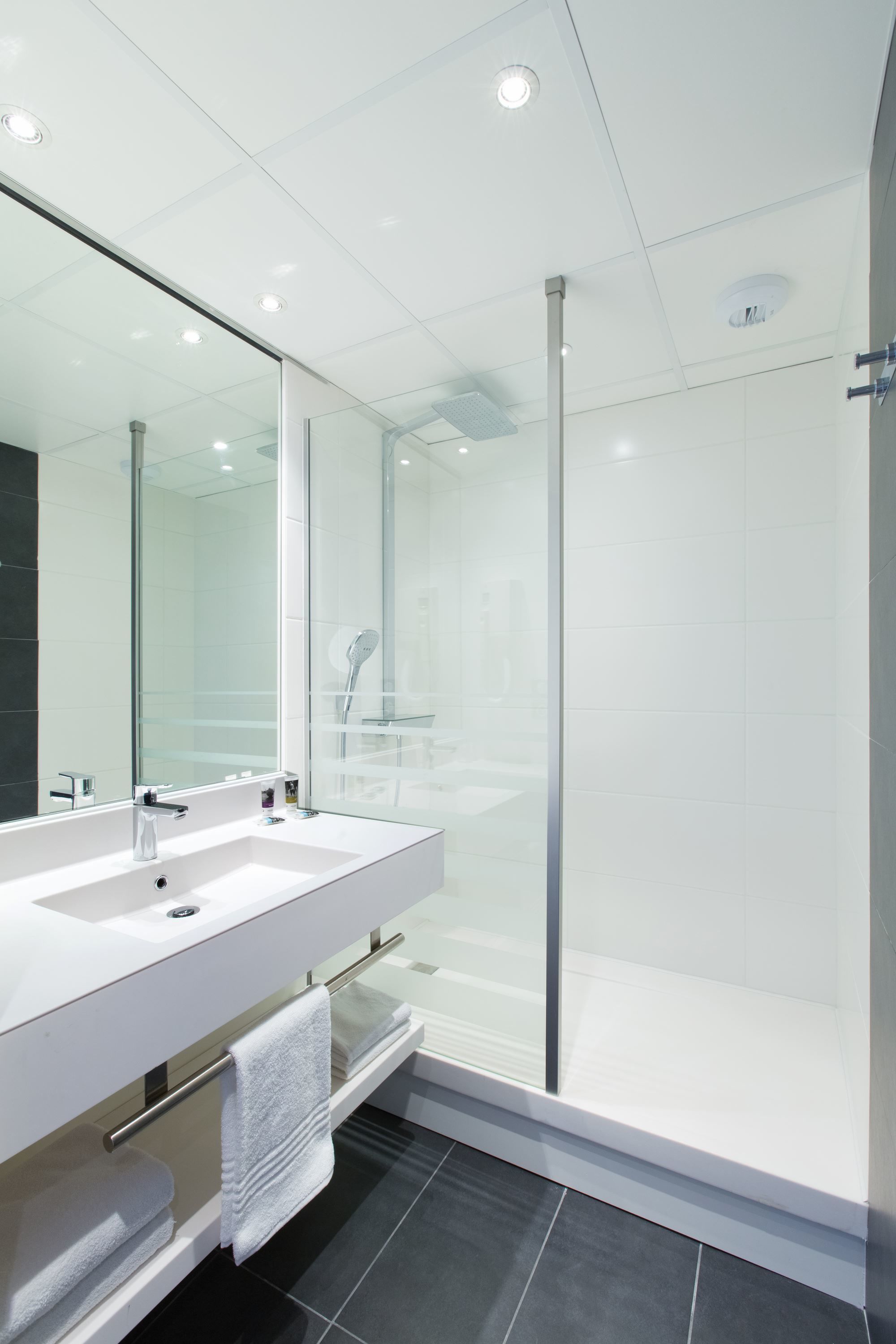 eco-friendly toiletries, hair dryer, towels