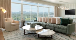 Presidential Suite | Living area | 55-inch LCD TV with cable channels, Smart TV, iPod dock - The Beverly Hilton (Beverly Hills)