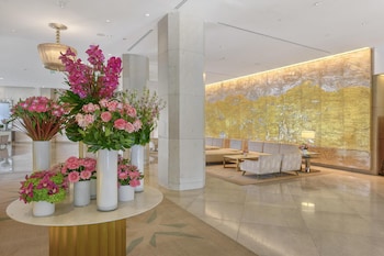 Hotel entrance and lobby at The Beverly Hilton