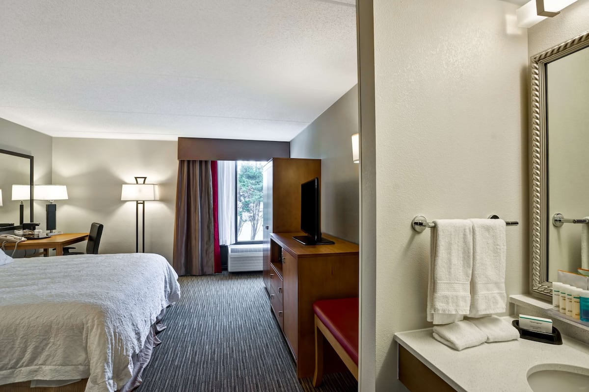 Premium bedding, pillowtop beds, desk, blackout drapes