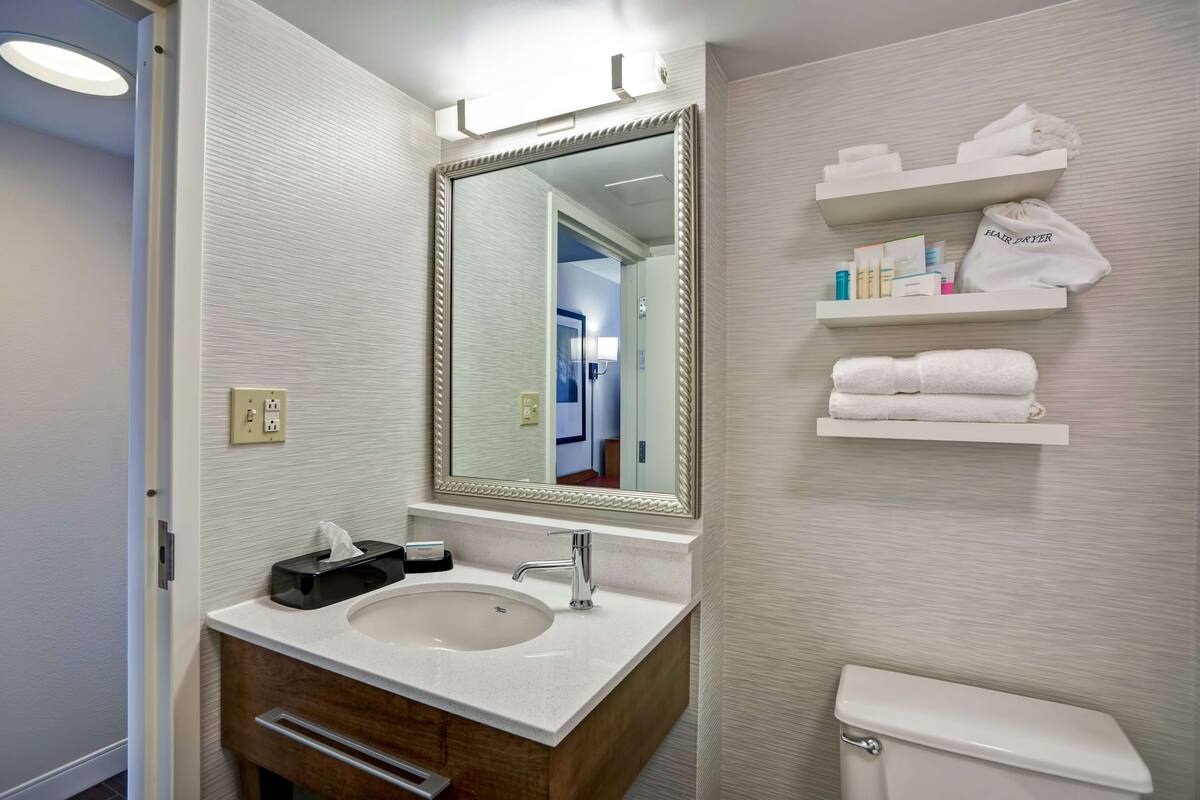 free toiletries, hair dryer, towels