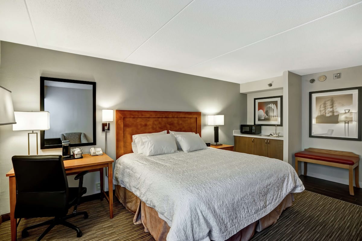 Premium bedding, pillowtop beds, desk, blackout drapes