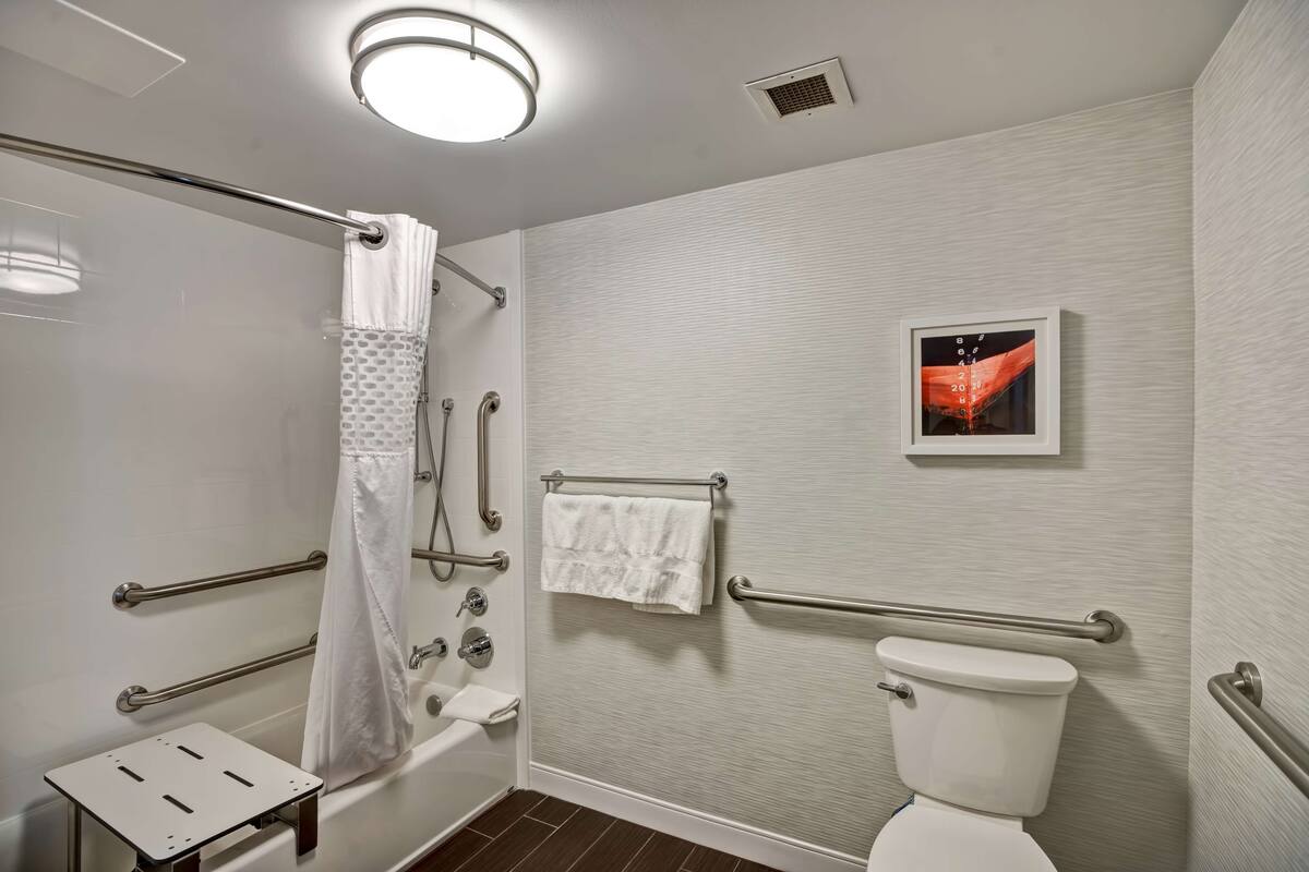 room, 1 king bed, accessible, bathtub (refrigerator & microwave) | bathroom | free toiletries, hair dryer, towels