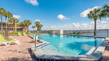 Outdoor pool, sun loungers