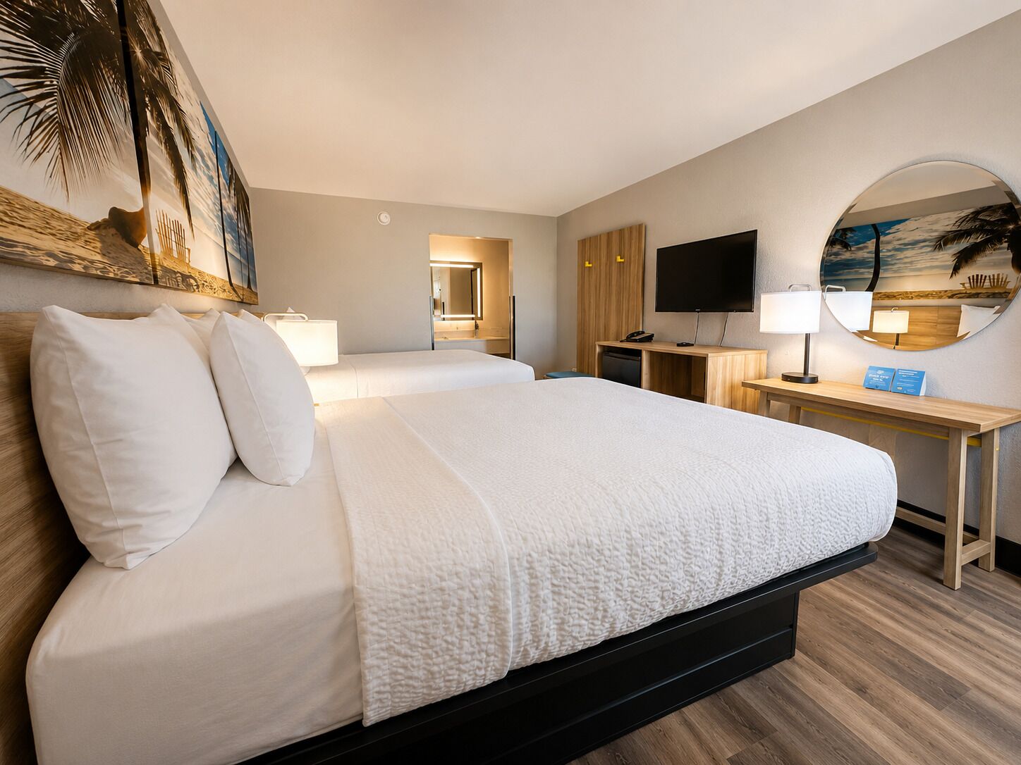 Room, 2 Queen Beds, Non Smoking | In-room safe, desk, laptop workspace, iron/ironing board