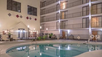 Indoor pool, open 10:00 AM to 8:00 PM, sun loungers