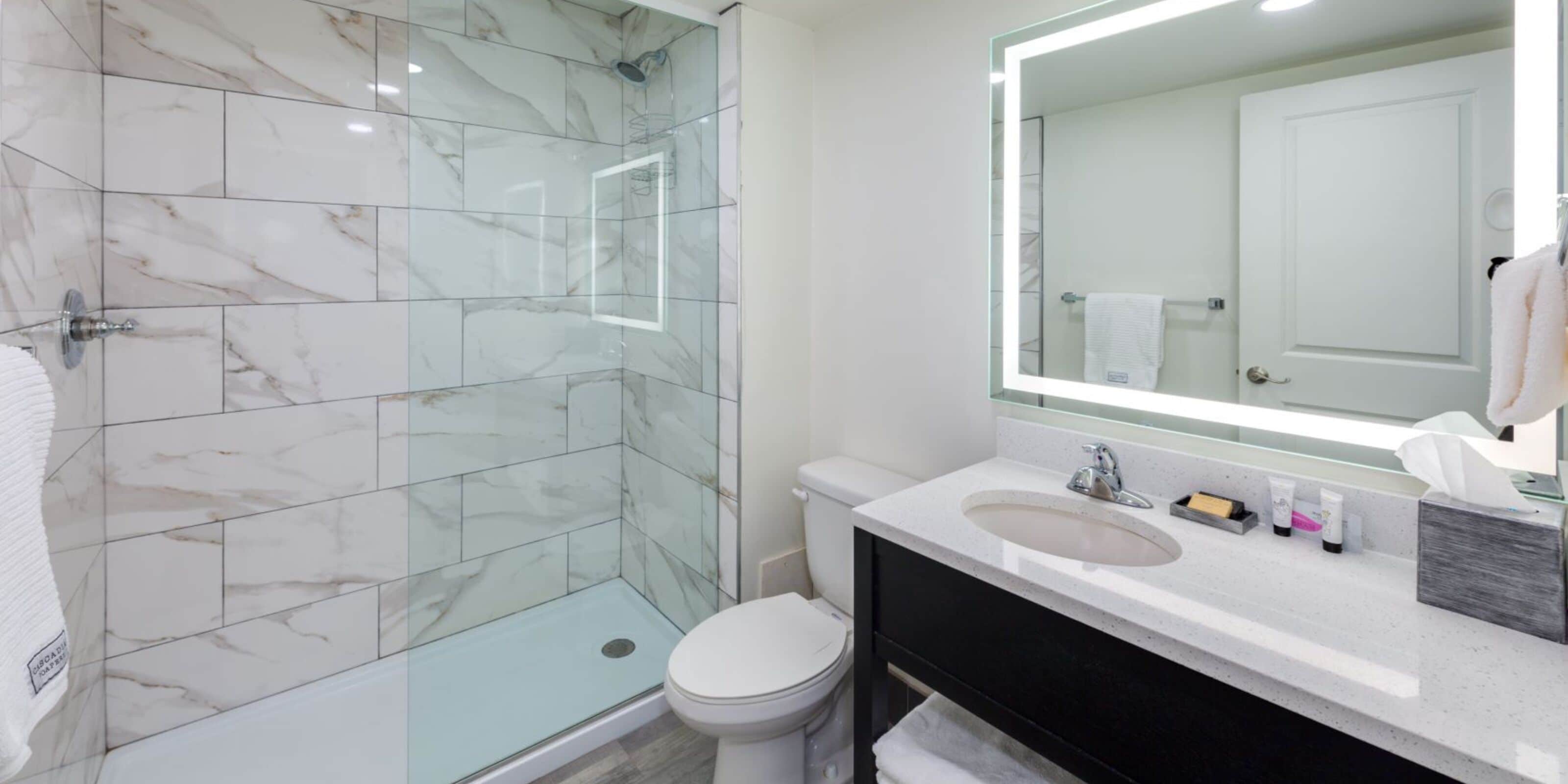 shower, eco-friendly toiletries, towels