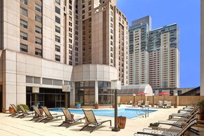 Indoor pool, outdoor pool, open 6 AM to 11 PM, sun loungers