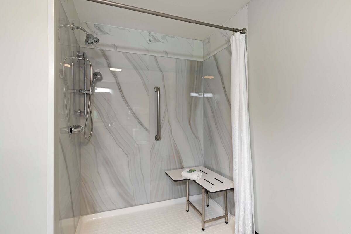 standard room, 1 king bed, accessible, refrigerator & microwave (refrigerator & microwave) | bathroom | combined shower/bathtub, eco-friendly toiletries, hair dryer, towels