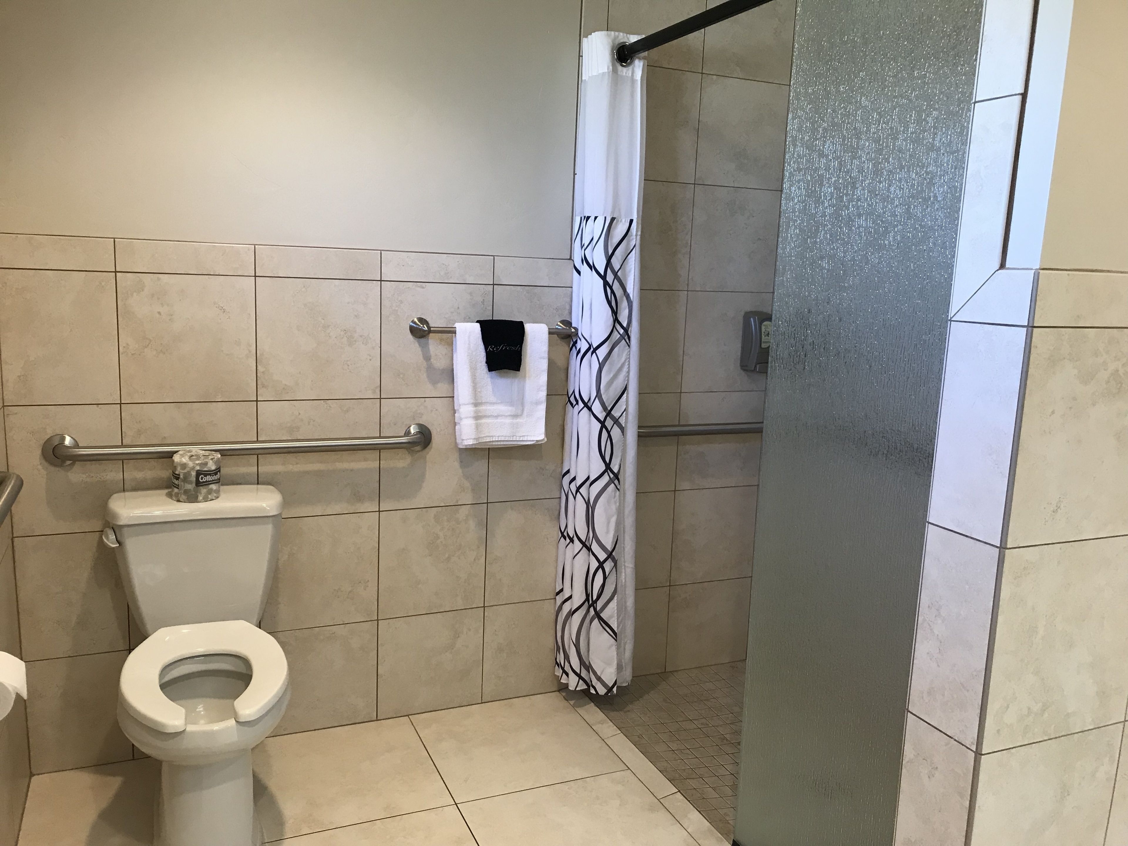 eco-friendly toiletries, hair dryer, towels, soap