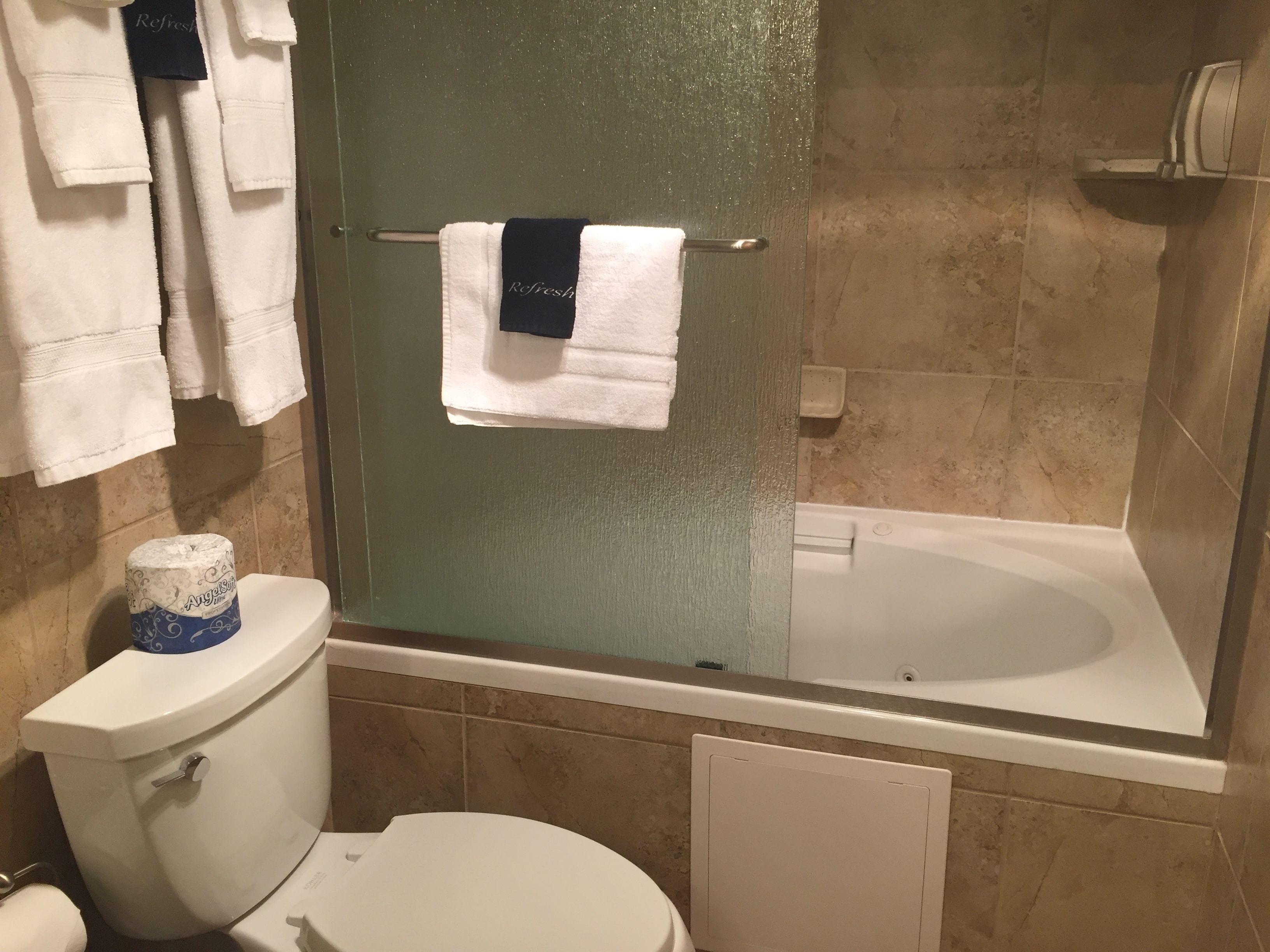 executive suite, 1 king bed with sofa bed, jetted tub (executive suite jetted tub) | bathroom | eco-friendly toiletries, hair dryer, towels, soap