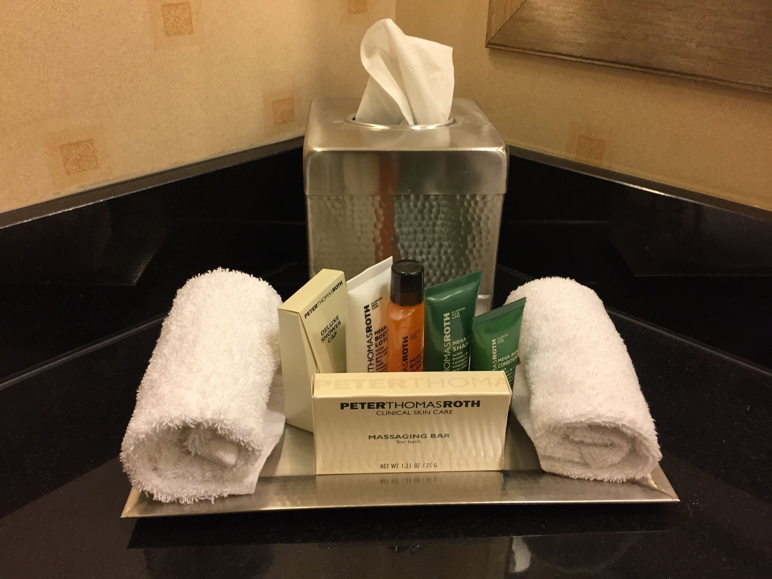 combined shower/bathtub, free toiletries, hair dryer, towels