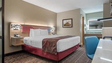 Premium bedding, pillow-top beds, desk, blackout curtains