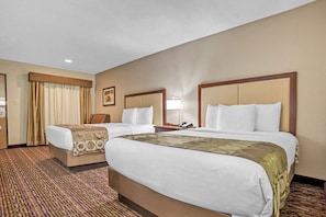 Premium bedding, pillowtop beds, desk, blackout drapes