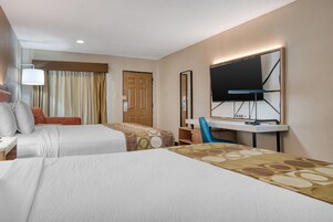 Premium bedding, pillowtop beds, desk, blackout drapes