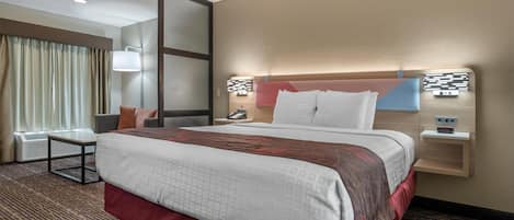 Standard Room, 1 King Bed, Non Smoking, Refrigerator & Microwave (with Single Sofabed;Larger Room) | Premium bedding, pillowtop beds, desk, blackout drapes