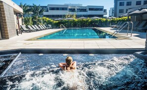 Outdoor pool, open 6:00 AM to 9:00 PM, pool umbrellas, sun loungers