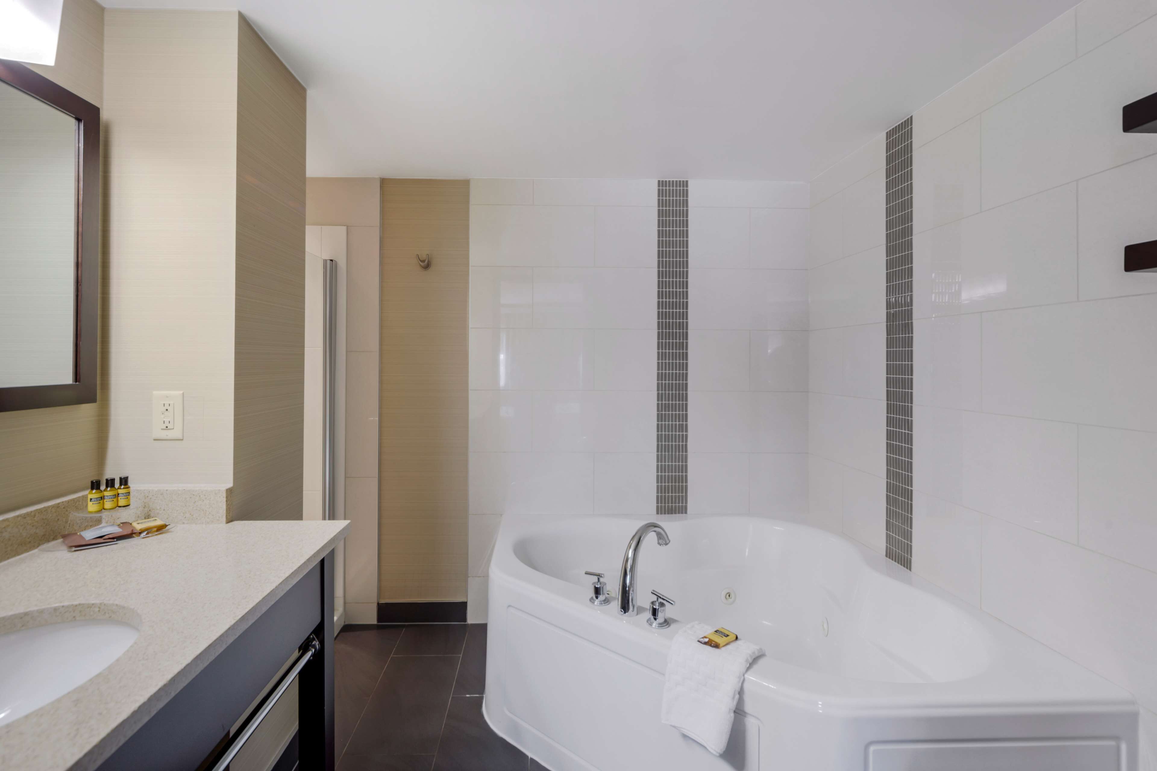 suite, 1 king bed, non smoking, jetted tub | bathroom | free toiletries, hair dryer, towels