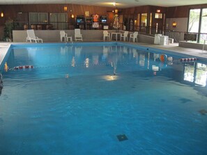 Indoor pool, open 8:00 AM to 9:00 PM, sun loungers