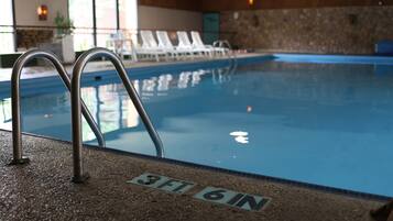 Indoor pool, open 8:00 AM to 9:00 PM, sun loungers