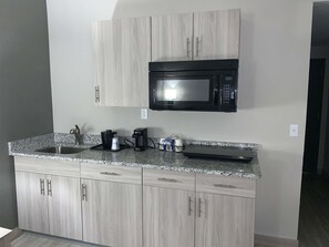 Fridge, microwave, coffee/tea maker