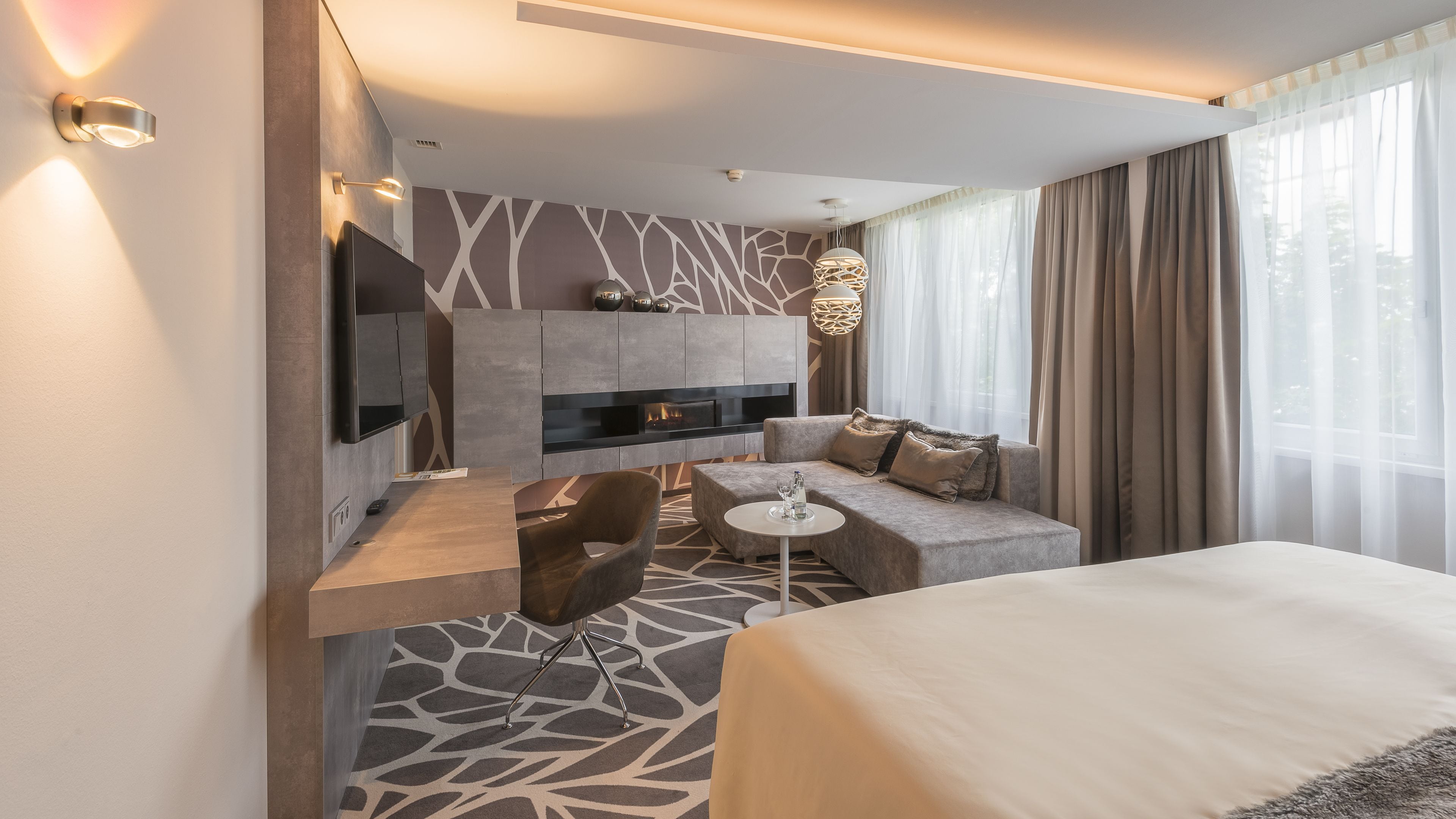 premium room, 1 king bed | living area | flat-screen tv