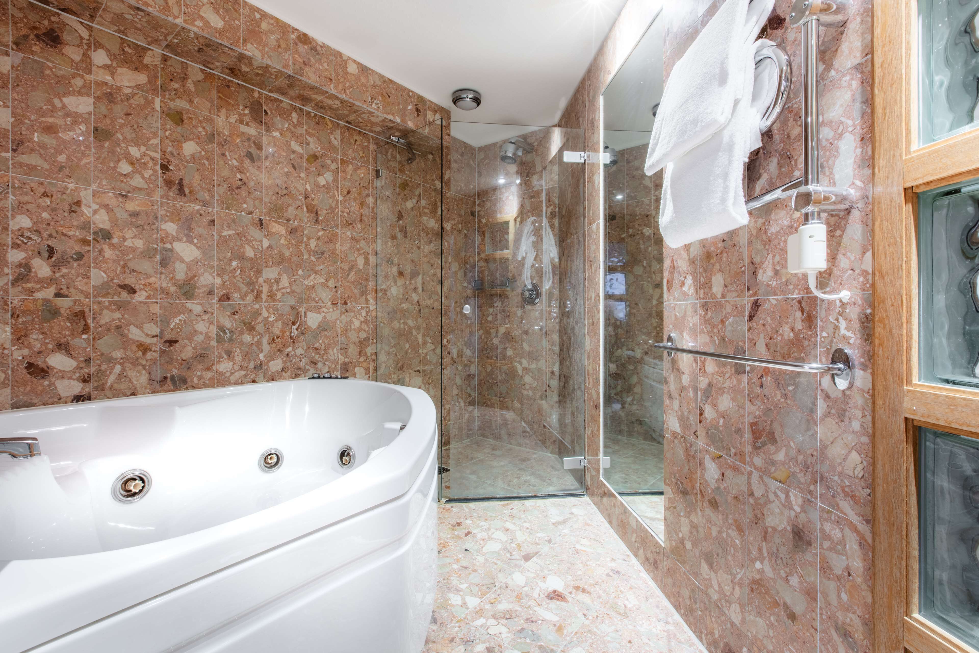 shower, eco-friendly toiletries, hair dryer, towels