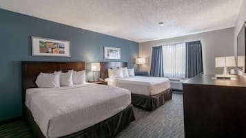 Room, 2 Queen Beds, Non Smoking | Desk, iron/ironing board, free WiFi, bed sheets