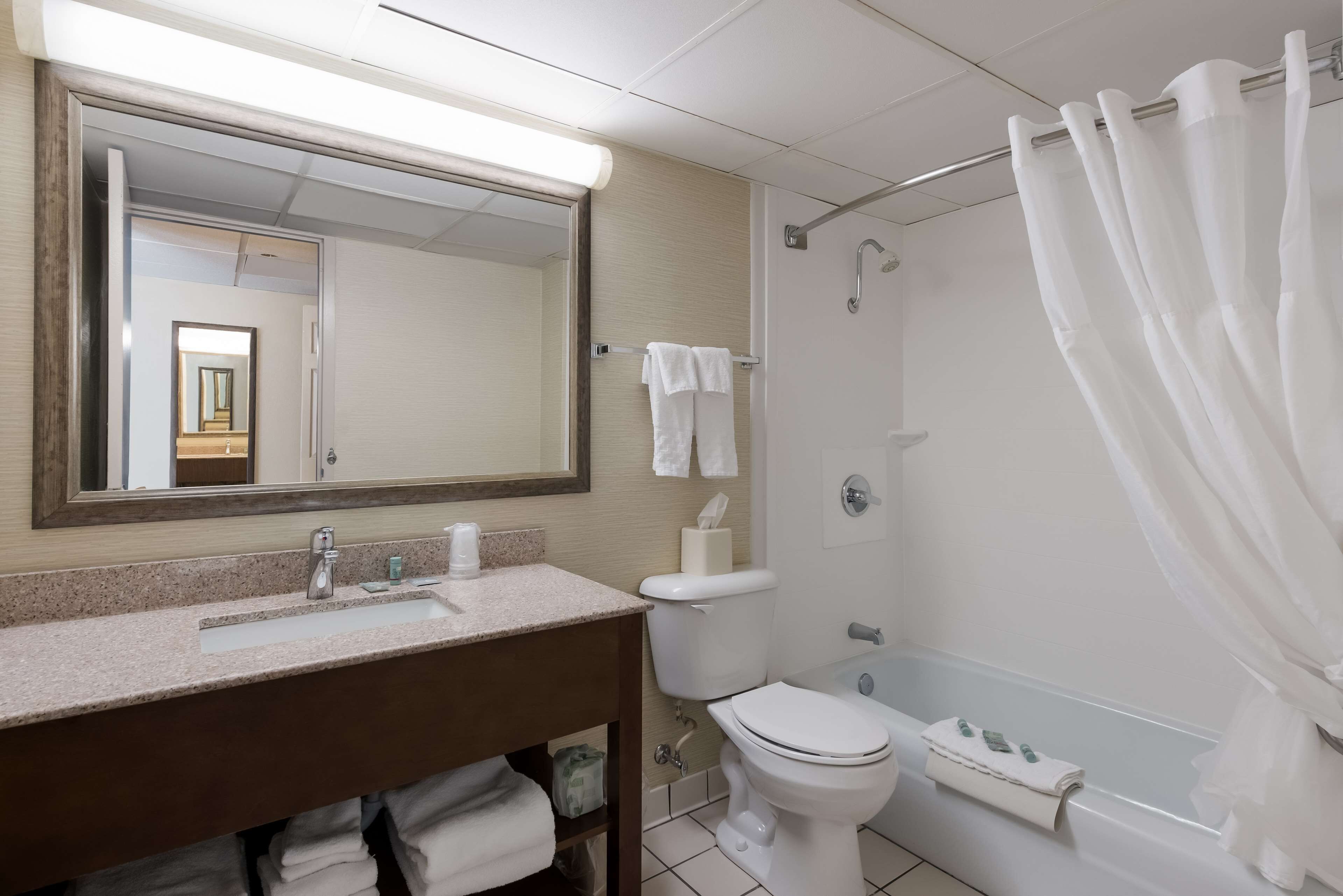 suite, 1 king bed, non smoking, refrigerator & microwave | bathroom | combined shower/bathtub, free toiletries, hair dryer, towels