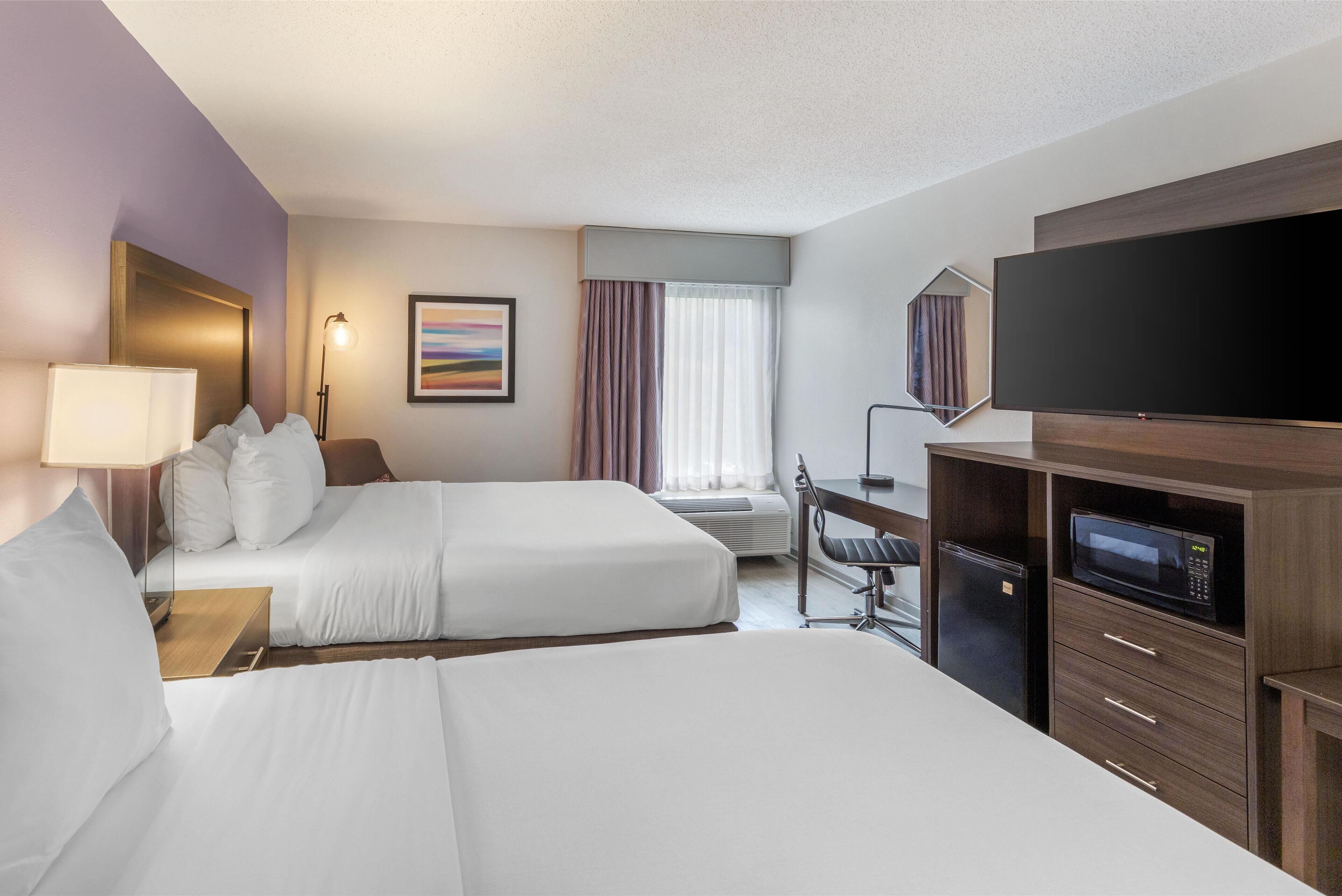 standard room, 2 double beds, non smoking, refrigerator & microwave | 1 bedroom, in-room safe, desk, laptop workspace