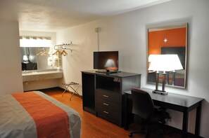 Desk, laptop workspace, blackout drapes, free WiFi