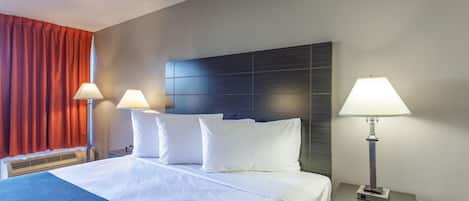 Desk, laptop workspace, blackout drapes, free WiFi