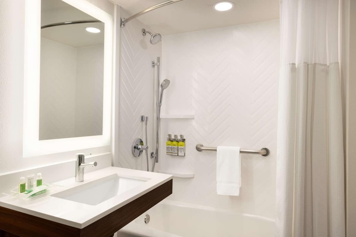 Room, 1 King Bed, Accessible, Bathtub (Mobility & Hearing) | Bathroom | Eco-friendly toiletries, hair dryer, towels, soap