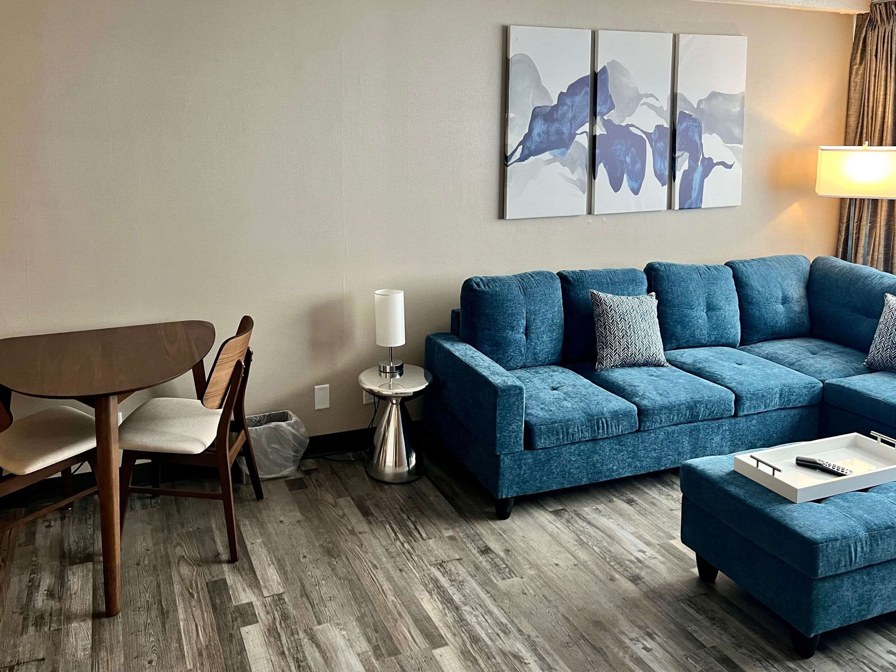 Desk, blackout curtains, iron/ironing board, free cots/infant beds