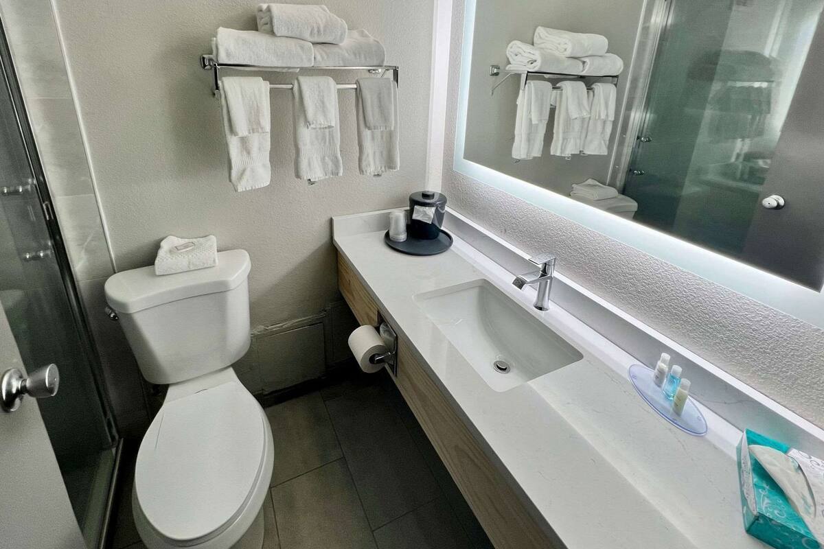 Bathroom | Combined shower/tub, eco-friendly toiletries, hair dryer, towels